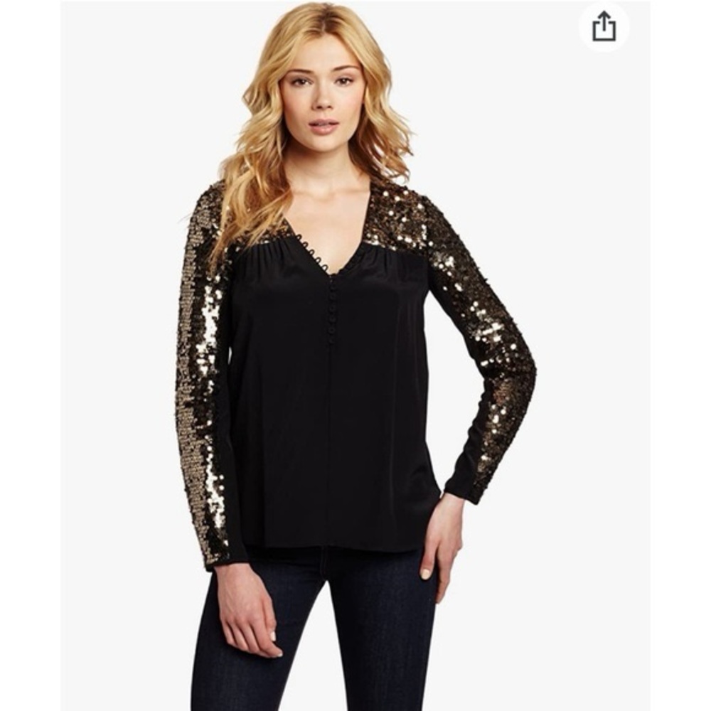 BCBGMaxAzria Black & Gold Silk Sequin Blouse – NWOT - Picture 2 of 11